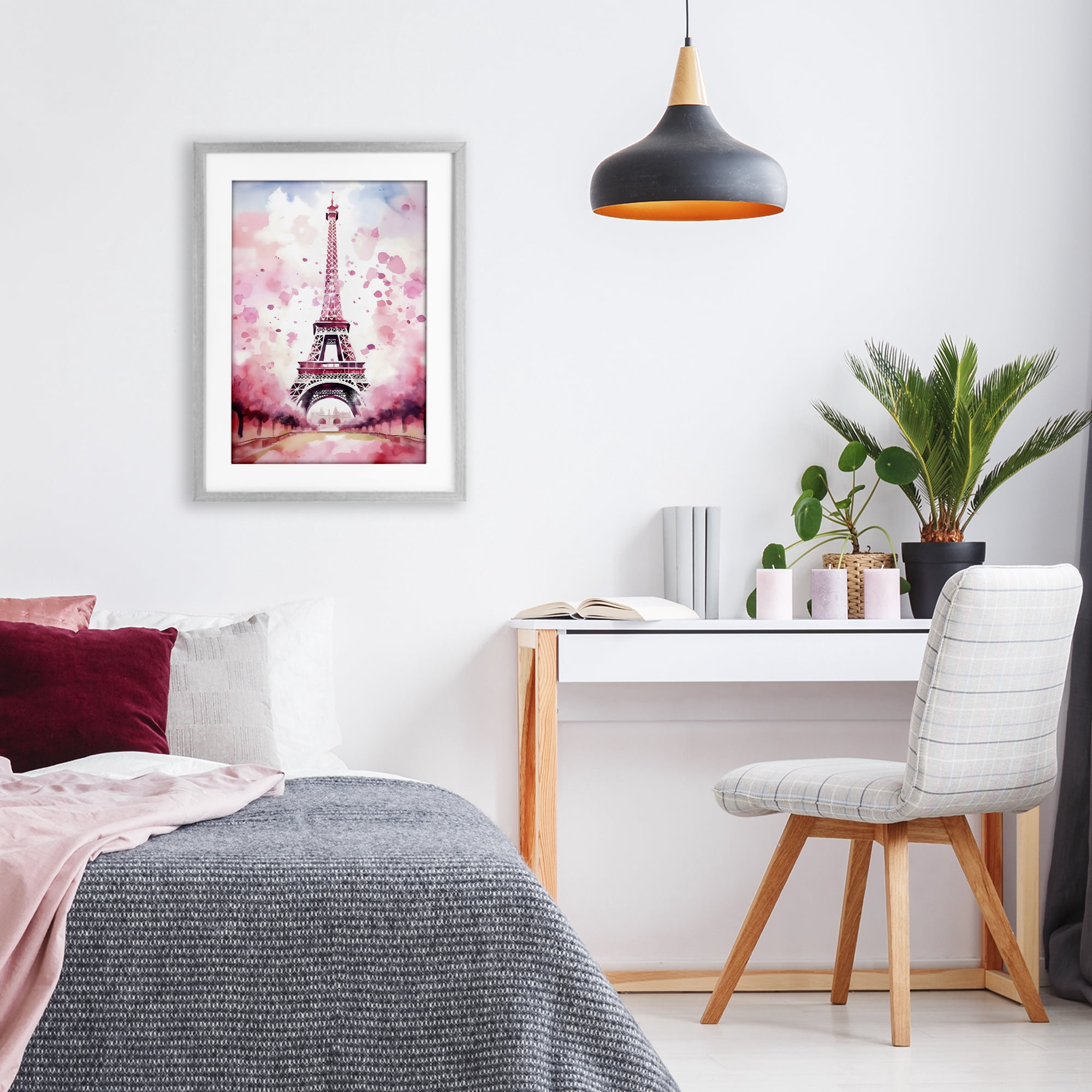 Stupell Industries Blush Watercolor Eiffel Tower Gray Framed Print Under Glass, design by Creative Studio