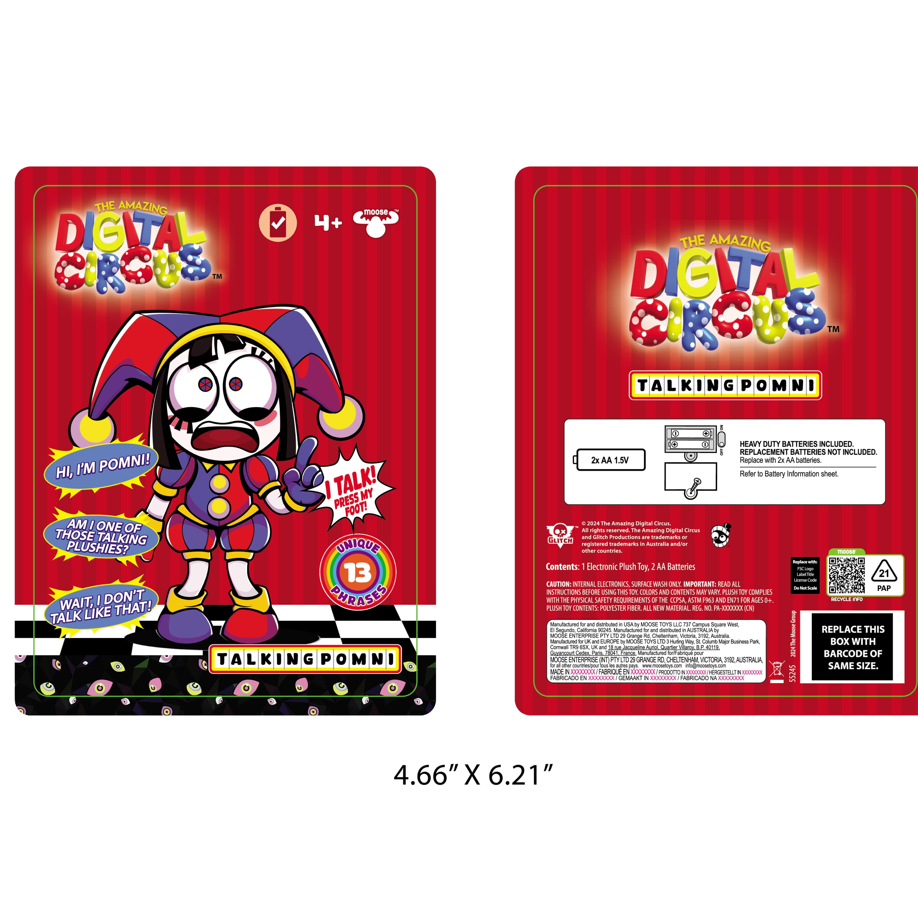 Amazing Digital Circus Talking Pomni Plush, 13 Unique Phrases, 12" Interactive Plush Figure, Ages 4+