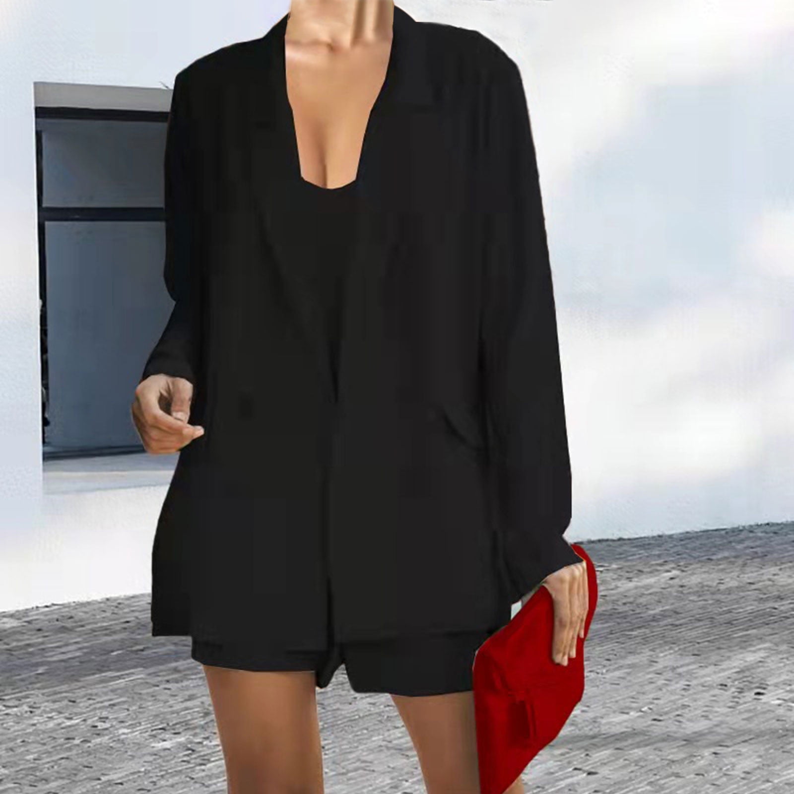 Black Long Sleeve Blazer Shorts Outfit