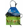 thumbnail image 1 of Cattle Apron, Mountains and Cloudy Blue Sky Landscape Background with Grazing Cows Illustration, Unisex Kitchen Bib with Adjustable Neck for Cooking Gardening, Adult Size, Multicolor, by Ambesonne, 1 of 4