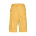 thumbnail image 5 of Lovskoo Cotton Linen Shorts for Women Knee Length Bermuda Shorts Trendy Casual Solid Color Waist Elastic Loose Straight Wide Leg Half Shorts with Pocket Yellow, 5 of 6