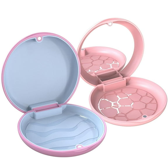 Aligner Case, Retainer Case, Braces Box, 2 Piece Orthodontic Box(1 pink with blue silicone   1 pink with mirror).