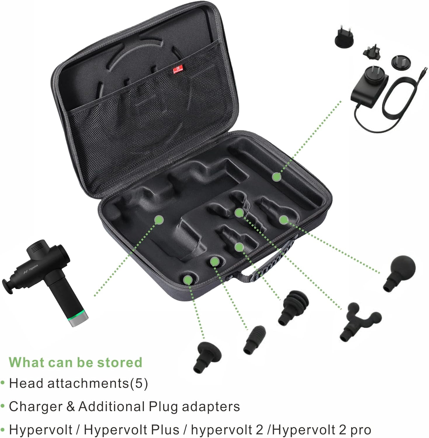 Carrying Case Compatible with Hypervolt 2 Pro,Travel Storage Organizer compatible with Hypervolt Plus Hard Shell Bag Massage Gun Device Holder