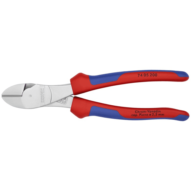 KNIPEX 74 05 200 SB Pinzas de corte diagonal tipo extra fuerte con mangos confort cromado 200 mm