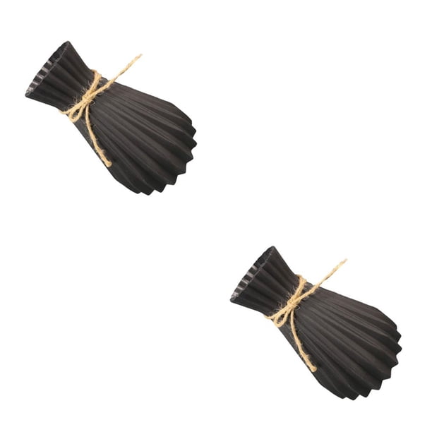 Billuyoard Jarrón de plástico, jarrón anticerámica, jarrones de flores irrompibles similares a mimbre, jarrones ligeros para decoración del Negro 2piezas