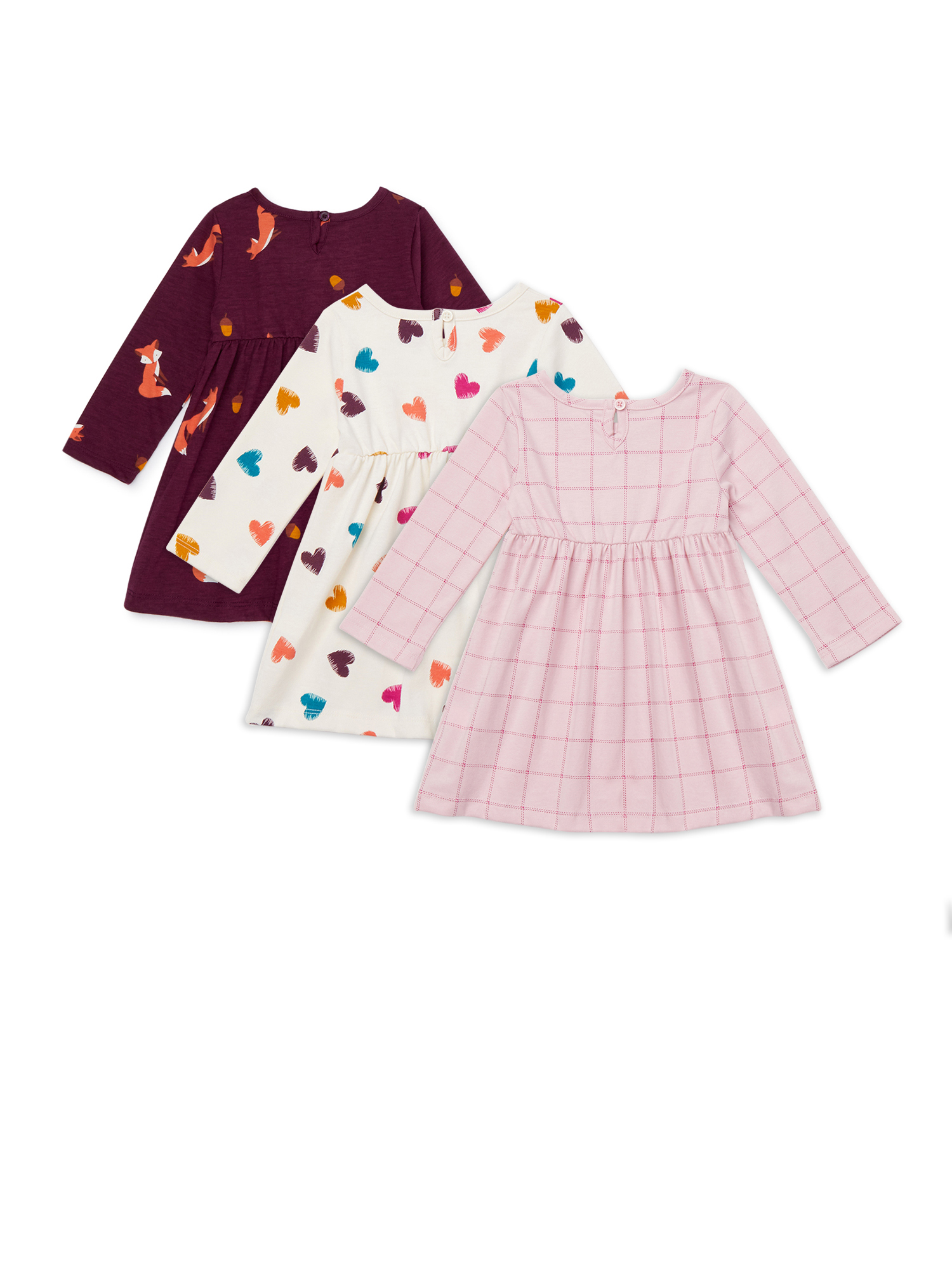 Wonder Nation Baby Girl Long Sleeve Knit Dress & Diaper Cover, 3-Pack - image 2 of 3