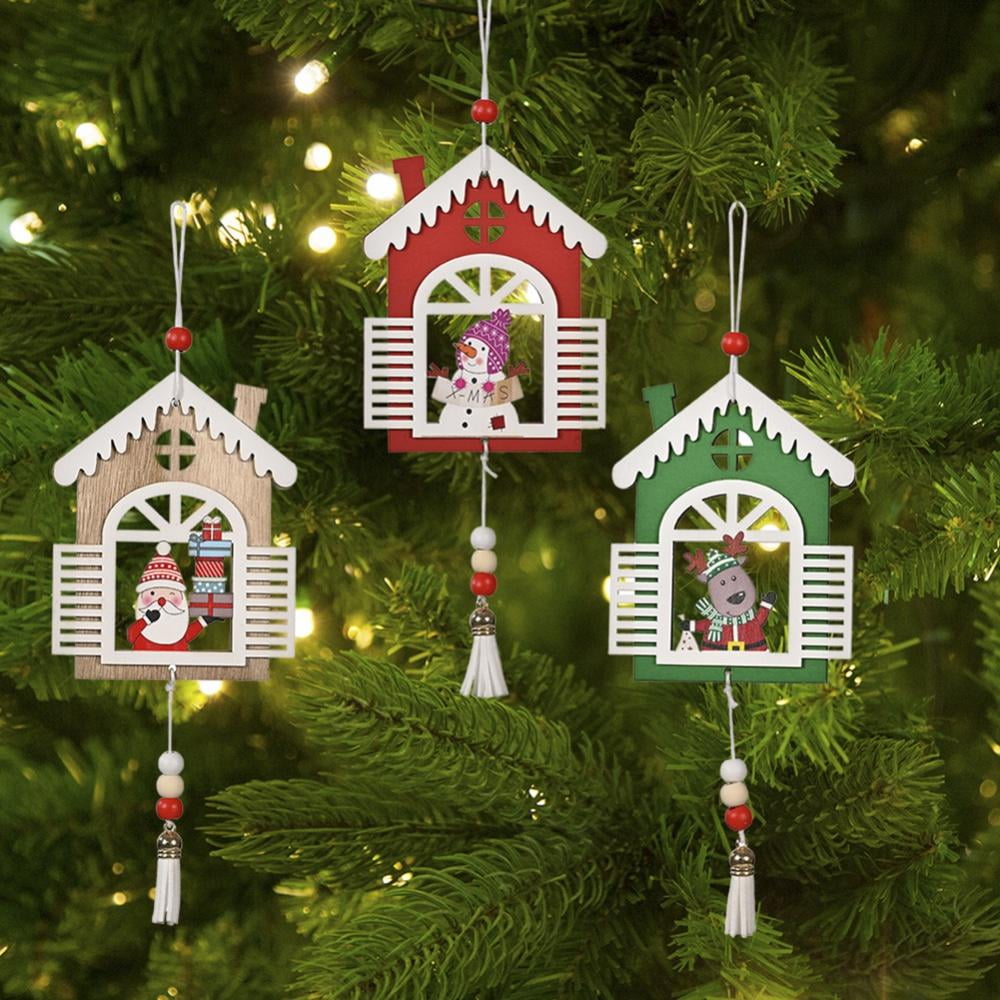 Christmas tree ornament Wooden tiny houses lgbt decor Driftwood art houses decor Christmas village houses