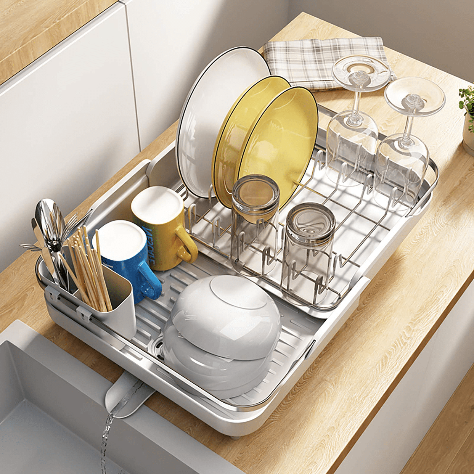Dish Drying Rack, Kitchen Counter Dish Drainers Rack, Auto-Drain Expandable  Strainers over Sink Drying Rack Drainboard - AliExpress
