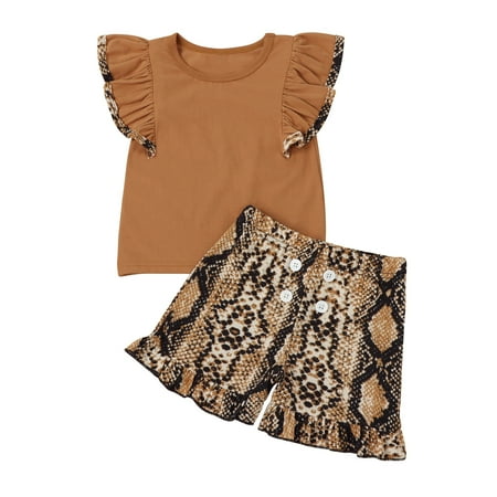 

One opening Baby s Two-Piece Suit Flying Sleeve Tops and Snakeskin Shorts