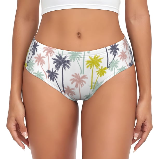 Balery Hawaiian Coconut Tree Ropa Interior de Algodón para Mujer con Dibujo – Braguitas Cómodas y Elásticas, Estilo Clásico-XX-Large