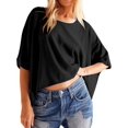 thumbnail image 5 of Women's Sleeve Crewneck T Shirts Loose Casual Summer Tops Comfy Basic Tees, 5 of 5
