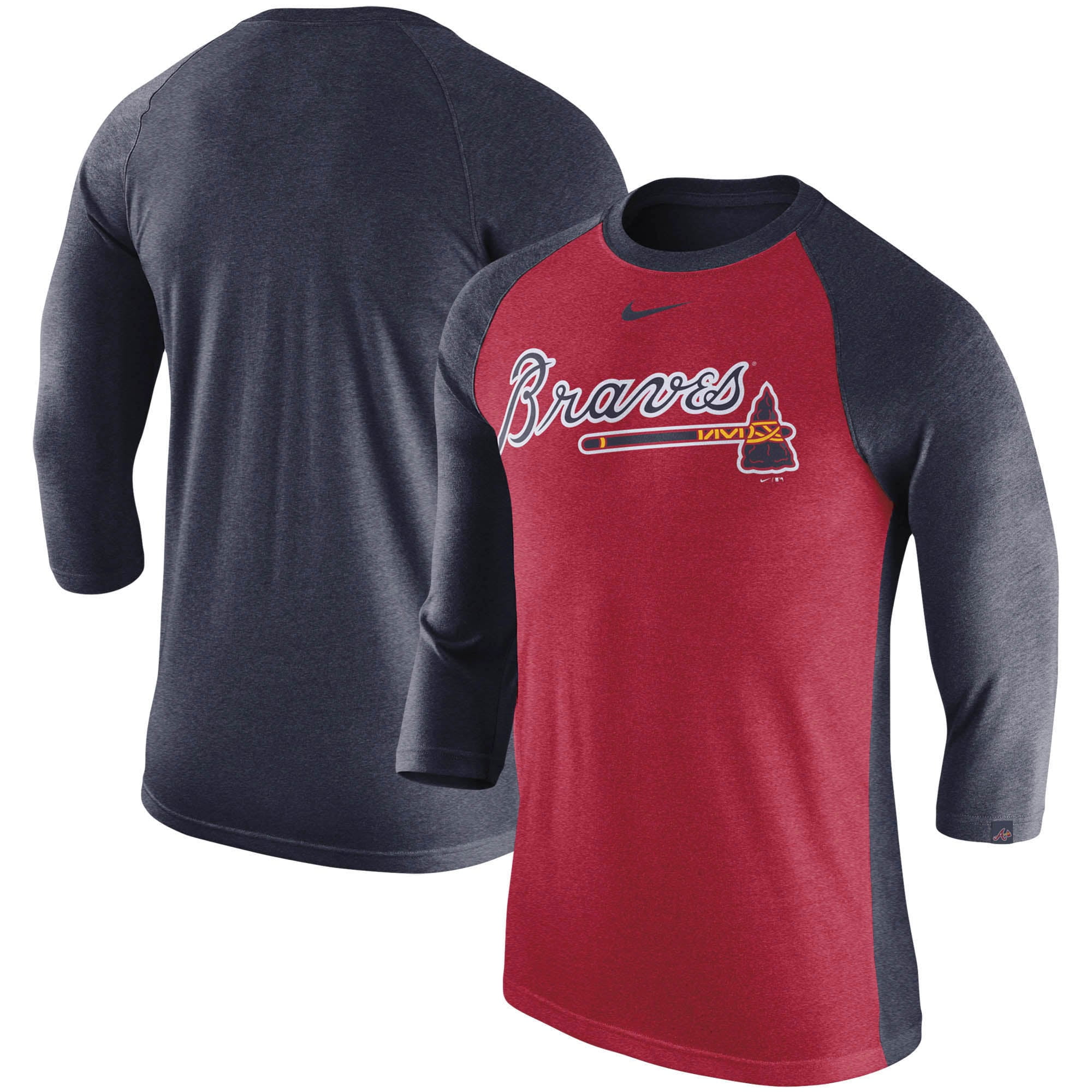 Atlanta Braves Nike 3/4-Sleeve Tri-Blend Raglan T-Shirt - Heathered Red