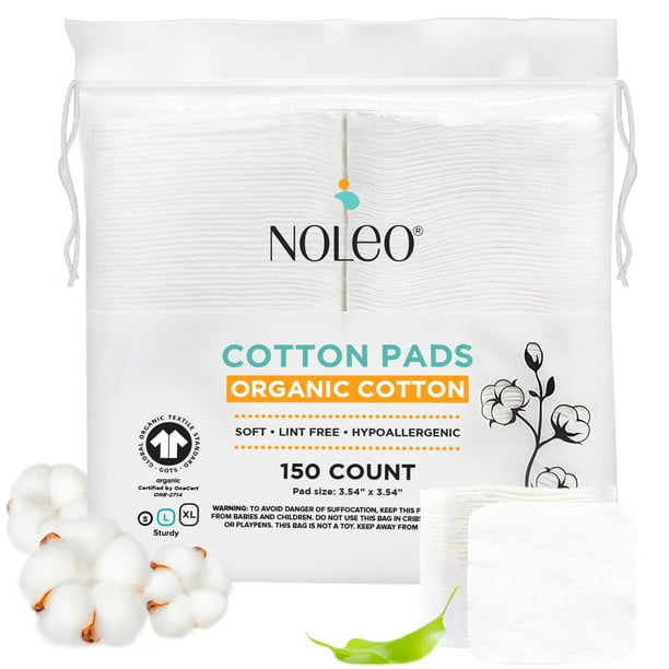 NOLEO Organic 100 Cotton 150 Count Large and Pressed Cotton Pads For