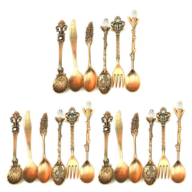 Toystoory Juego de 6 unidades de vajilla Retro, tenedor, cuchara de aleación, cuchara de cocina, cucharón de cocina, doméstico, Type1 NO1