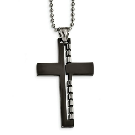 Diamond Cut Out - Mia Diamonds Stainless Steel Polished Black IP-plated Cut out Cross Necklace Chain