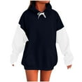 thumbnail image 2 of Womens Hoodies Oversized Sweatshirts Pullover Fleece Lined Drop Shoulder Long Sleeve Hooded Sweaters Fashion Drawstring Colorblock Tunics Hoodie Sweatshirt Juniors Girls Y2K Clothes with Pocket, 2 of 7