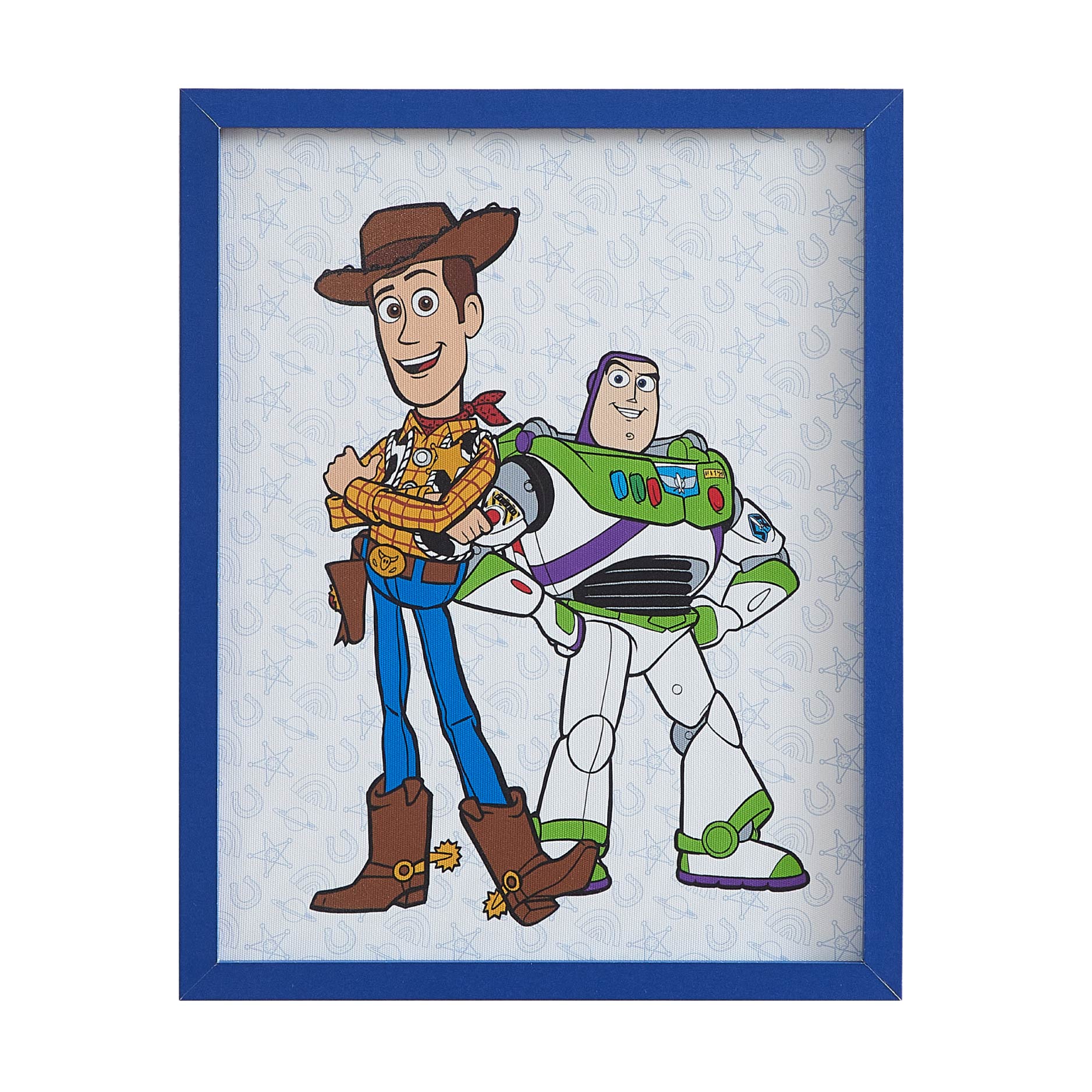 Disney Pixar Toy Story Buzz and Woody Canvas Wall Art with Blue Frame, Modern Kids Room Decor