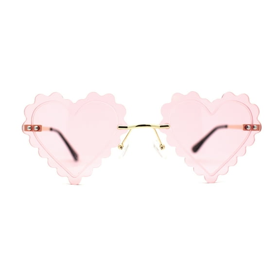 Womens Rimless Unique Laced Edge Heart Shape Retro Sunglasses Gold Pink