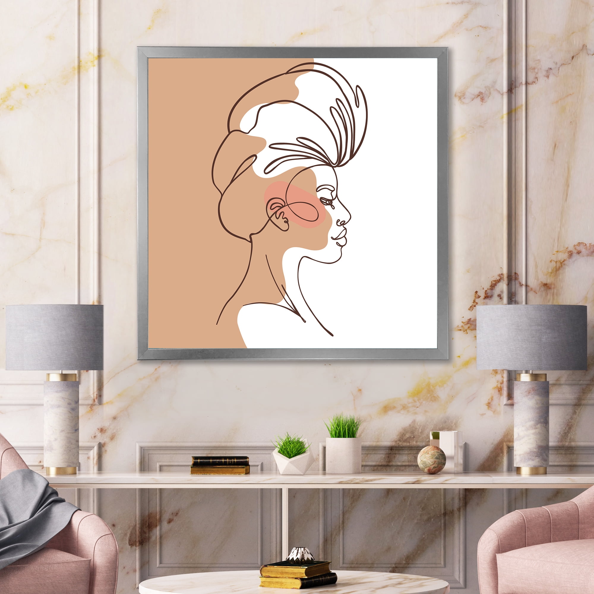 Designart 'One Line Portrait of Afro American Woman II' Modern Framed Art Print