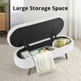 thumbnail image 3 of Sumdeal 43.5" Storage Ottoman Bench with 250lb Seating, Linen Upholstered Wood Legs Safety Hinge Flip Top Oval Foot Rest Long Stool for Sofa Couch Bedroom End of Bed Living Room Entryway, White, 3 of 7