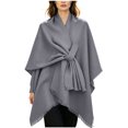 thumbnail image 3 of Fewfanhot Self Tie Fringe Wool Blend Poncho Cape, Open Front Warm Wrap Shawl Coat for Women Fall Winter, 3 of 6