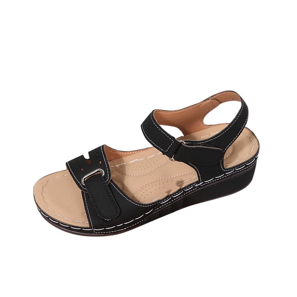 LOVZFMLL Sandals for Women 2025 Casaul Outdoor Hiking Walking Wedge Sandals Comfort Open Toe Ankle Straps Summer Shoes for Travel Beach Vacation Black 8.5