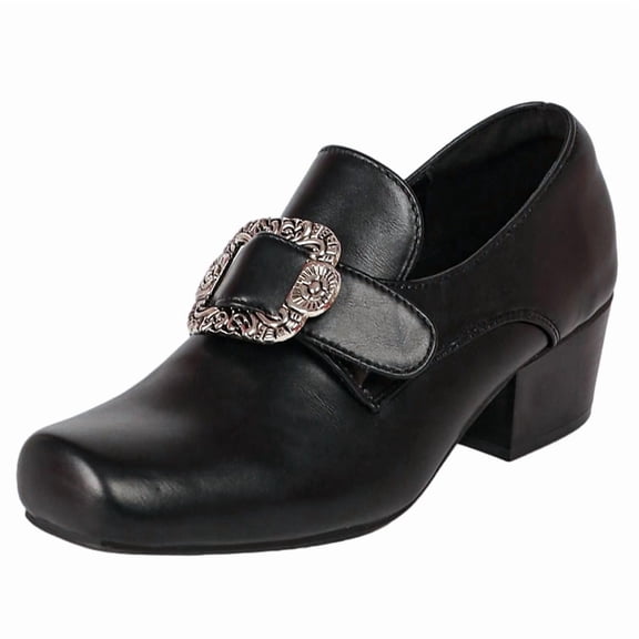 SACFOF Women's Vintage Block Heel Pumps Square Toe Loafers Medieval Victorian Gothic Ornate Buckle Historical Costume Shoes Halloween Dress Shoes