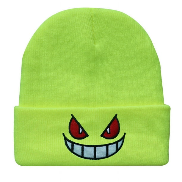 Gorro de punto con bordado de ojos rojos y boca grande de dibujos animados, gorro cálido de lana para otoño e invierno.