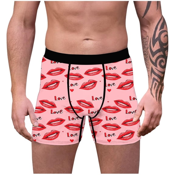 Vetsdori Soft Boxer Briefs for Men Boxers Valentine's Day Cozy Elastic Waist Holiday Heart Print Trunks Gift for Boyfriend Trendy Mens Underwear