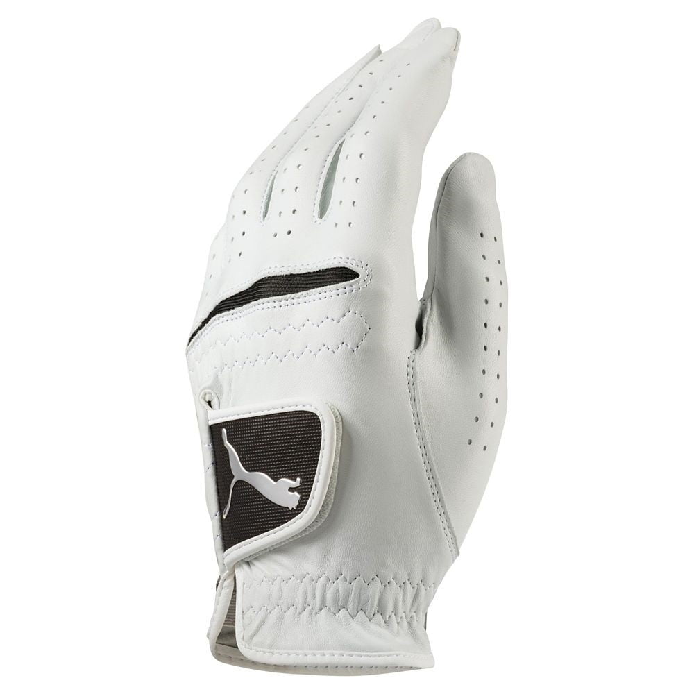 puma golf men's pro performance leather glove, bright white/black