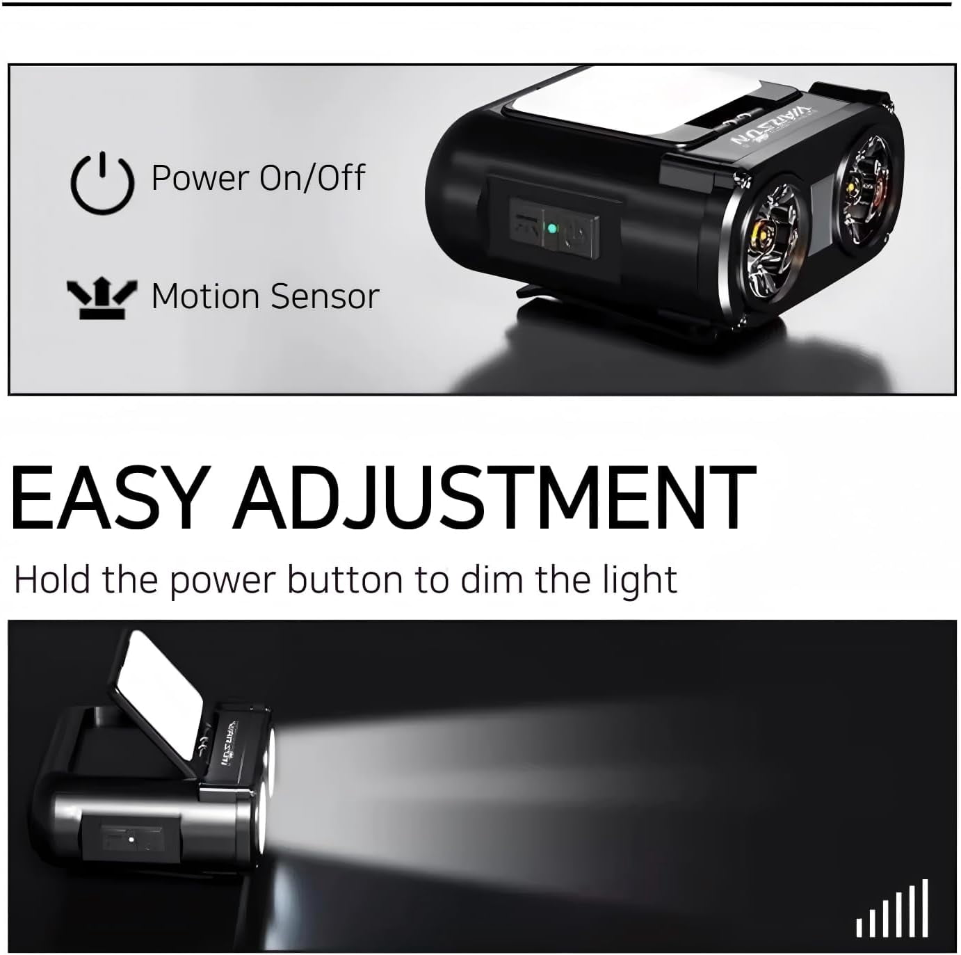 Rechargeable Headlamp – 800 Lumens LED with COB, Motion Sensor, 5 Modes, Clip-On Cap Light Hat Clip & Bike Strap Mount, Multi-Use for Camping, Hiking, Repair
