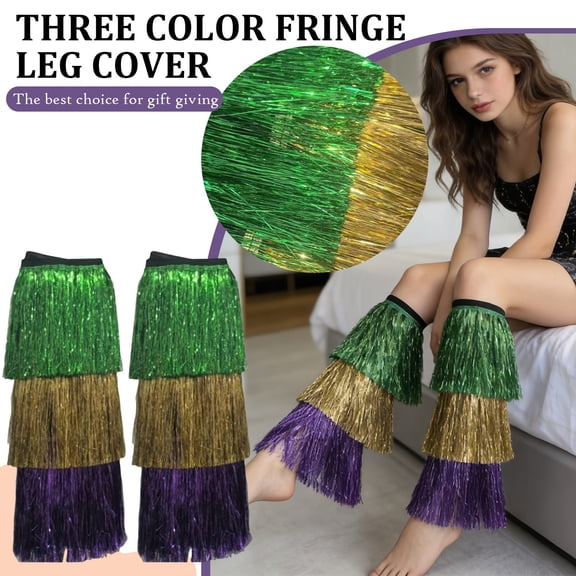 Mardi Gras Leg Warmers Tassel Fringe Boot Covers - Purple Gold Green Costume Accessories for Women, Ideal for Carnival Parade Outfits, Masquerade Balls & Festival Gatherings