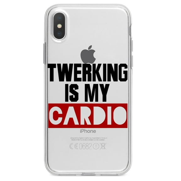 DistinctInk Clear Shockproof Hybrid Case for iPhone XS Max (6.5" Screen) - TPU Bumper Acrylic Back Tempered Glass Screen Protector - Twerking is My Cardio