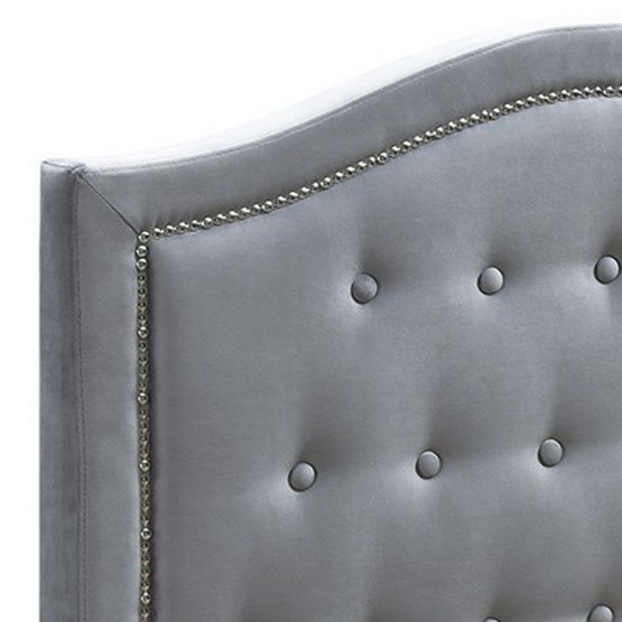 Button Tufted Twin Velvet Bed with Curved Headboard in Gray