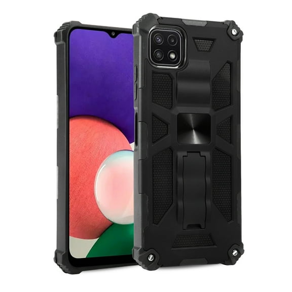 For Boost Mobile Celero 5G / Samsung Galaxy A22 5G / SM-A226 Impact Protective Magnetic Car Mount Armor Kickstand Hybrid Case Cover Black