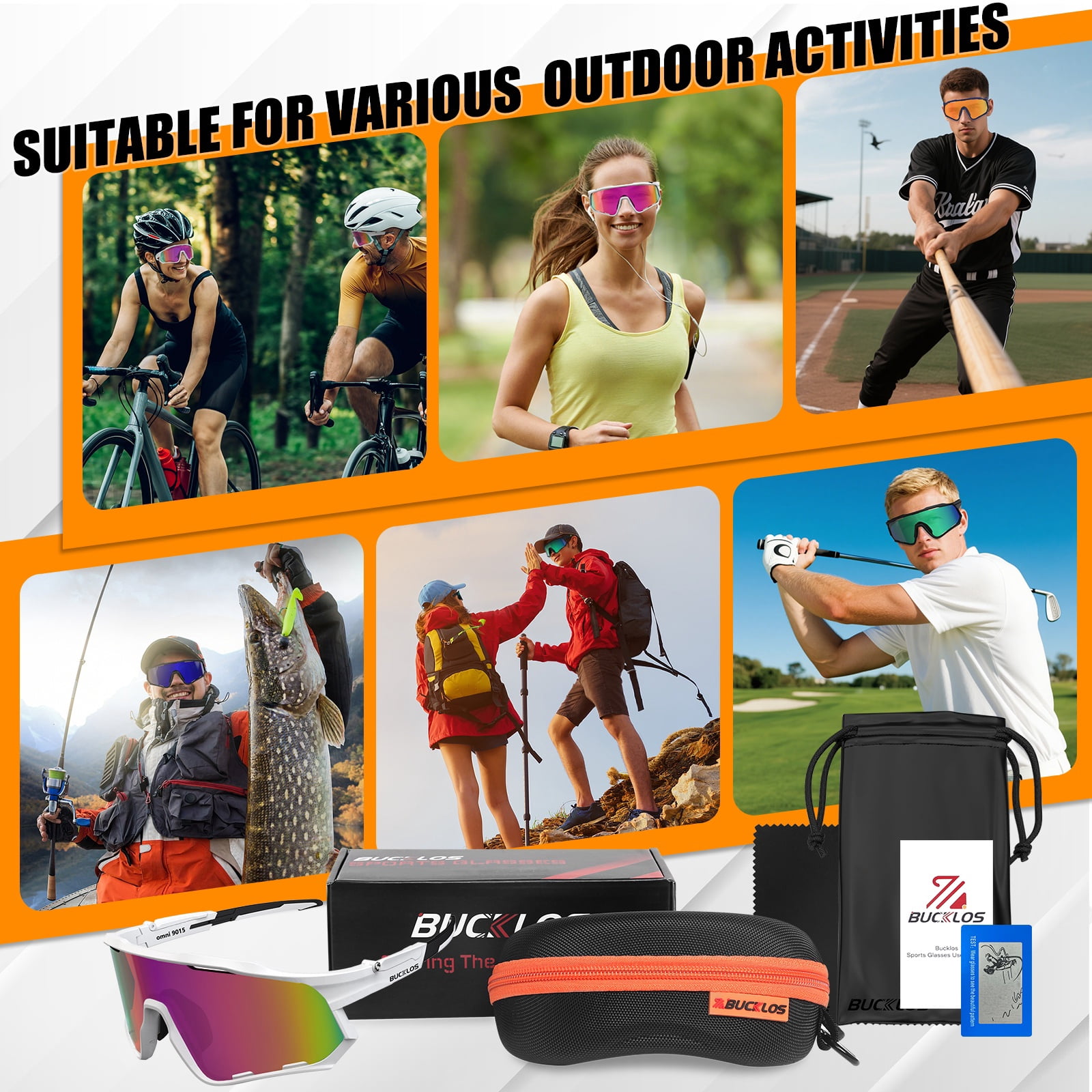 BUCKLOS Polarized Sunglasses Cycling UV400 Protection,TR90 Sports Goggles for Men Women,Running Baseball Golf Outdoor
