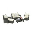 thumbnail image 6 of 6-Piece All Weather Wicker Patio Furniture Set with Glass Coffee Table, Outdoor Sectional Sofa & Ottomans, Waterproof Cushions for Garden Lawn Balcony, Beige, 6 of 9