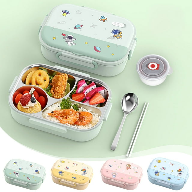 Fiambrera aislante de acero inoxidable 316 - Recipiente de comida de 3 compartimentos con tapa impermeable, 20,5x26,5x7,5cm, verde/amarillo/rosa/azul