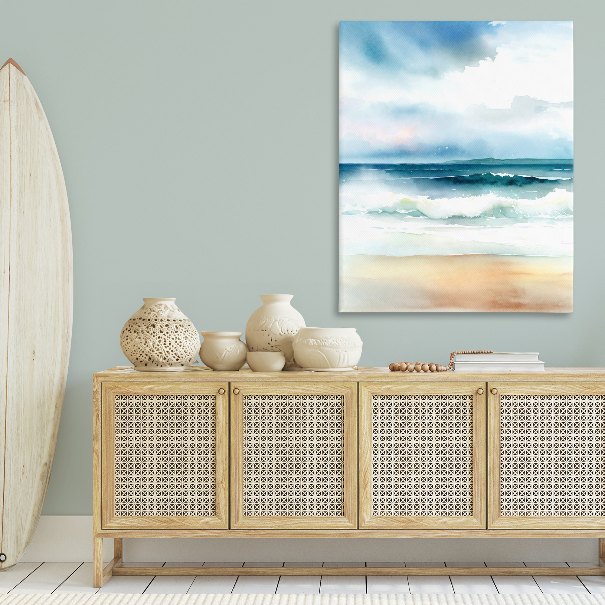 Stupell Industries Rolling Seaside Waves Coastal Painting Gallery Wrapped Canvas Art Print Wall Art, 36 x 48