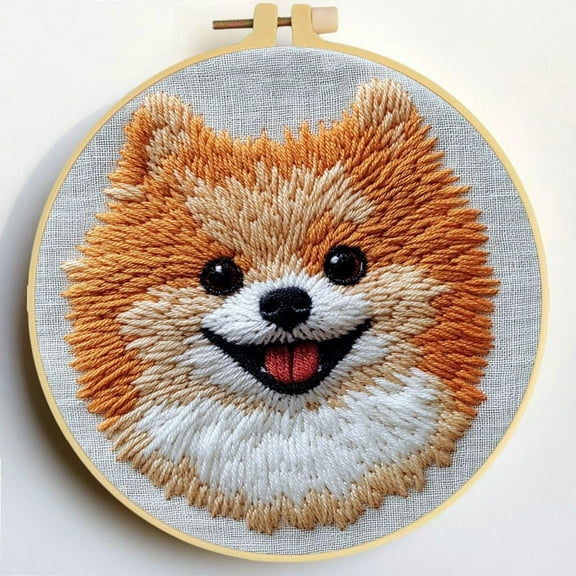 Punch Needle Kits Pomeranian Dog Embroidery Starter Set with Hoop Easy for Beginners DIY Stress Relief Handmade Craft Hobby and Home Decor 20x20cm-2