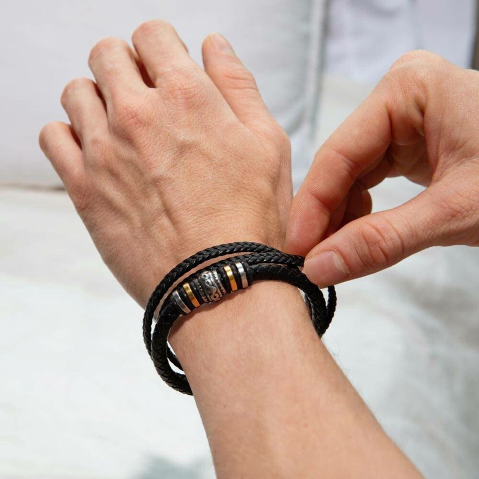 Father's Day Gift for Dad from Son, Special Dad Gift for Best Father, Personalized Vegan Leather Bracelet for Men in Luxury LED Box, Birthday Gift Bracelet with Message Card