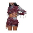 thumbnail image 3 of hirigin Female Mummy Festive Outfits Sets Long Sleeve O Neck Tassel Crop Tops + Tie Dye Print Shorts, 3 of 9