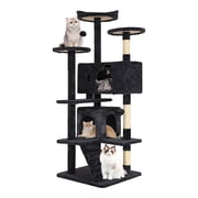 Tabby Indoor Upholstered Faux-Fur Wood Dark Gray Cat Condo Tree Tower for Pet Room