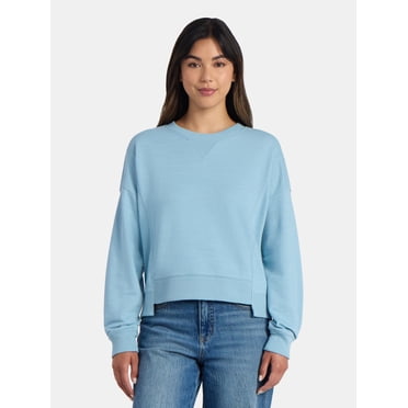 Time and Tru Women’s Ribbed Panel Sweatshirt with Long Sleeves, Sizes XS-XXXL