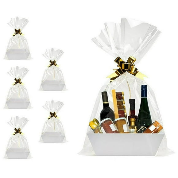 Empty Gift Basket Sturdy Tray with Handle Bulk Red Wine Party Graduation Birthday Wedding Gift Basket 25x16.5x9cm,white
