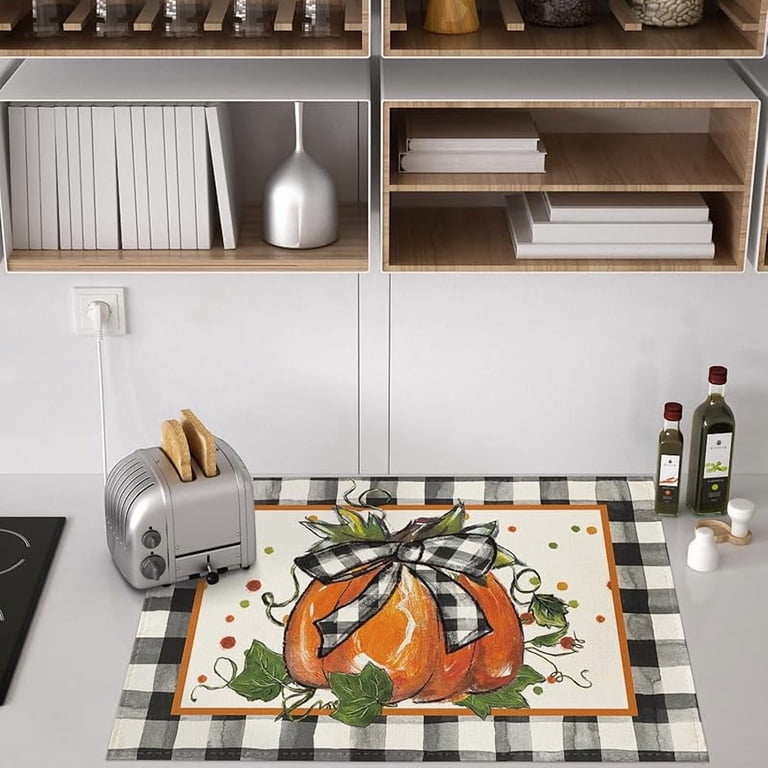 Artoid Mode Halloween Placemats Set Of 4 – Buffalo Plaid With Gnome & Bats, 12x18 Inch