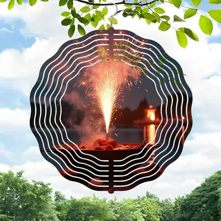 3D Metal Hanging Wind Spinners – Decorative Concentric Ring Design with Fiery Fireworks Display – Perfect for Yard and Garden Decor 3D Metal Hanging Wind Spinners – Decorative Concentric Ring Design with Fiery Fireworks Display – Perfect for Yard and Garden Decor