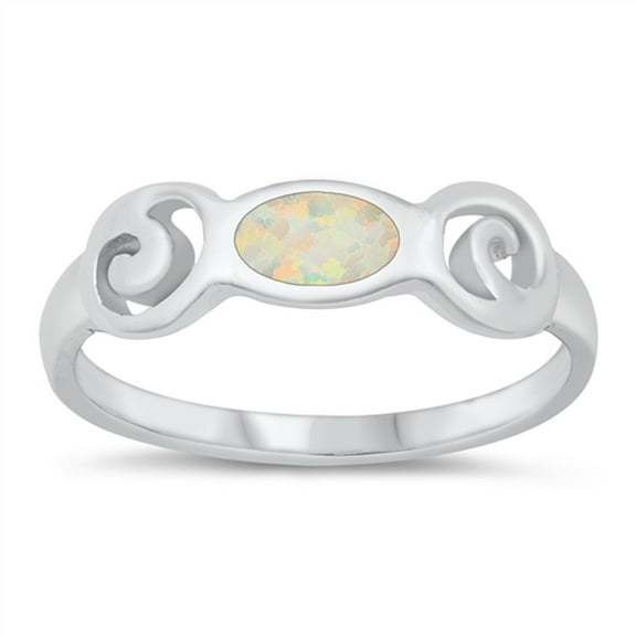 CHOOSE YOUR COLOR White Simulated Opal Filigree Wave Cutout Ring .925 Sterling Silver Band CZ Female Size 10