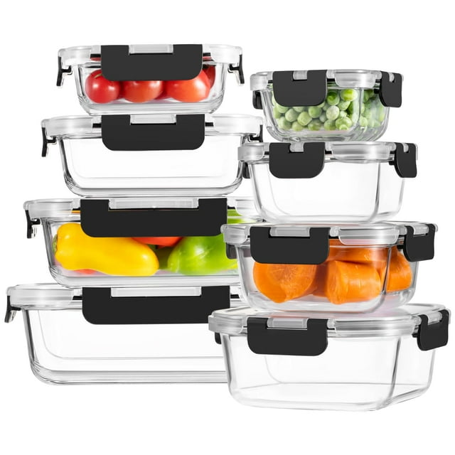 Juego de 8 Contenedores para Alimentos de Vidrio Borosilicato HOMBERKING