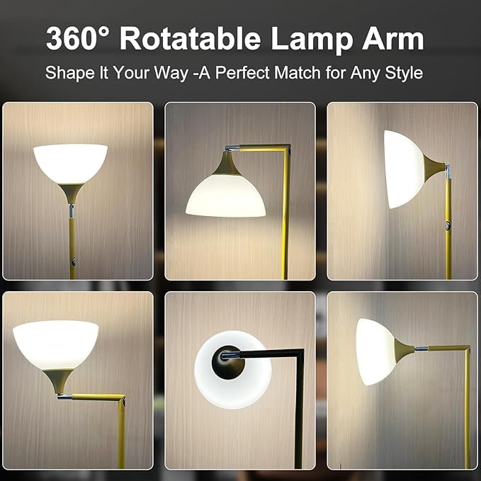Anrotix 6.3 ft Art Deco Adjustable Head Gold Arc Floor Lamp with Clear Glass White Bowl Shade
